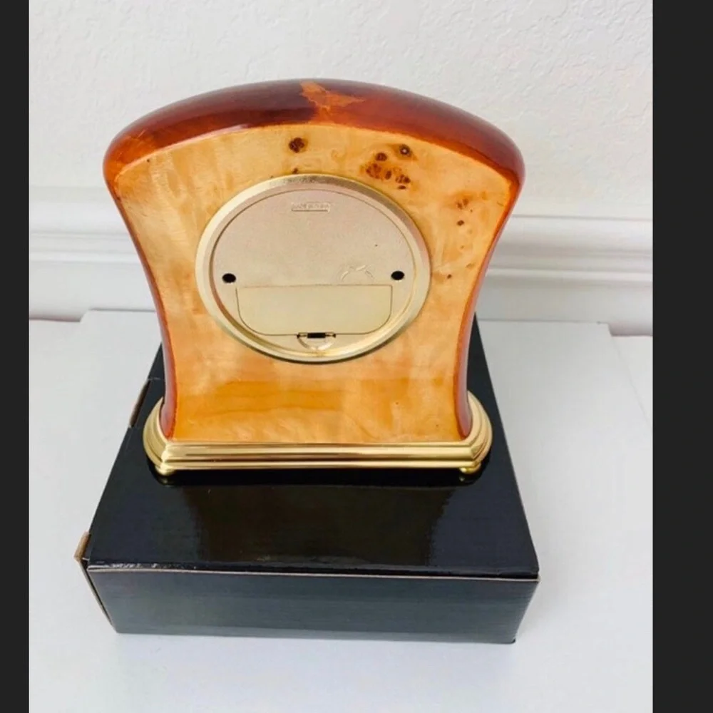 Desktop Clock Burl-Wood And Brass New In Box